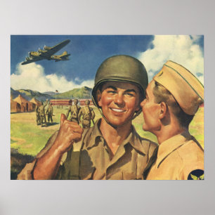 Poster Héros patriotiques vintage, hommes d'avion militai