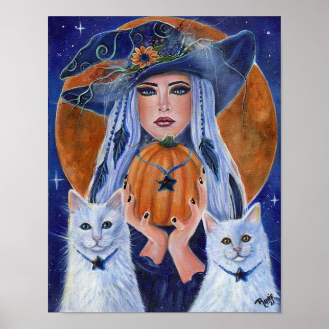Poster Heure citrouille sorcière d'Halloween par Renee La (Devant)