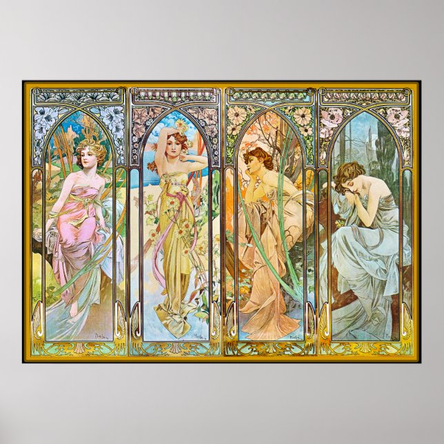 Poster Heure du jour, Alphonse Mucha (Devant)
