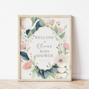 Poster Heure pour le Fleur sauvage de Baby shower de thé