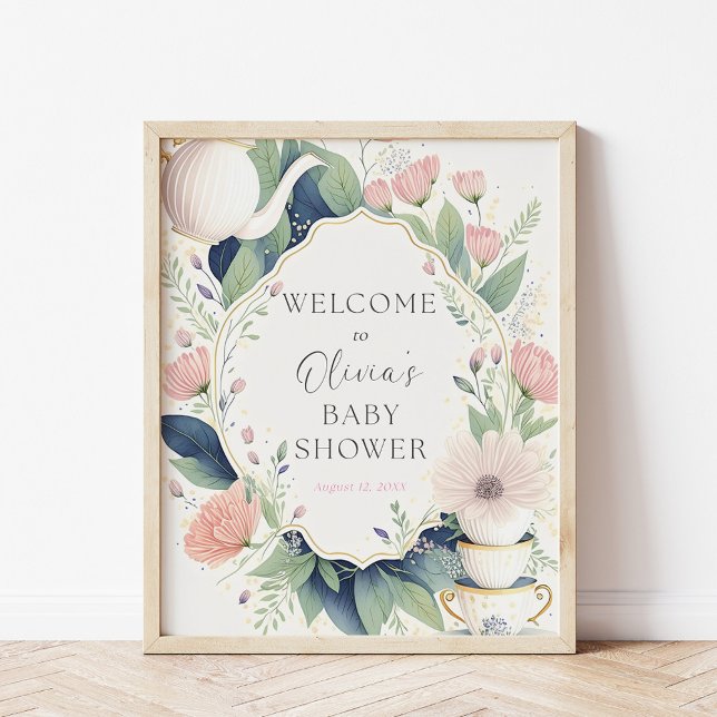Poster Heure pour le Fleur sauvage de Baby shower de thé  (Créateur téléchargé)