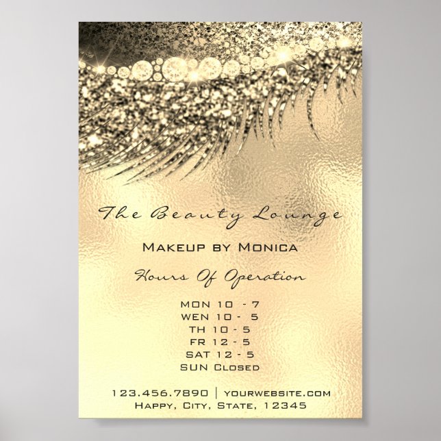 Poster Heures d'ouverture de Maquillage des Cils Salon Or (Devant)