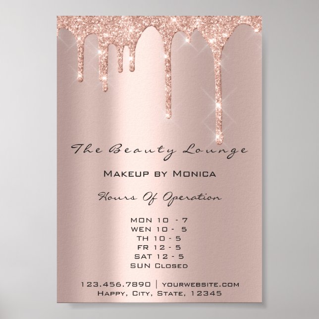 Poster Heures d'ouverture de maquillage Rose Salon Drips  (Devant)