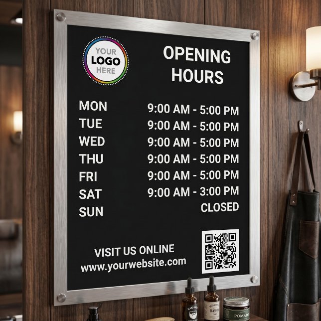 Poster Heures d'ouverture du magasin avec logo + code QR  (Créateur téléchargé)