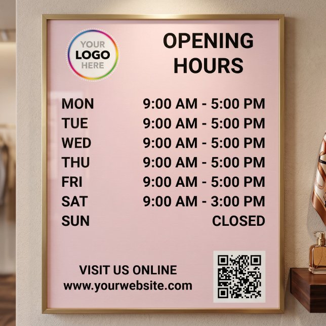Poster Heures d'ouverture du magasin avec logo + code QR  (Créateur téléchargé)