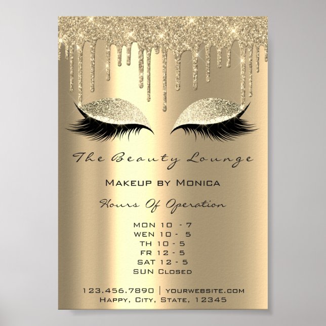 Poster Heures d'ouverture du maquillage Gold Salon Drives (Devant)