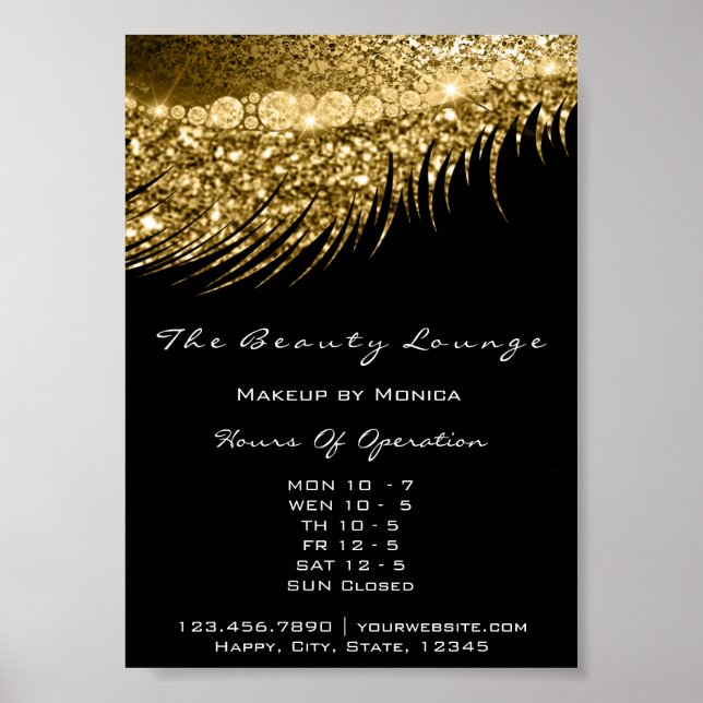 Poster Heures d'ouverture du maquillage Gold Salon Métal  (Devant)