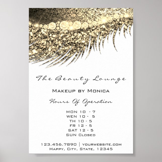 Poster Heures d'ouverture du maquillage Gold Salon Métal  (Devant)