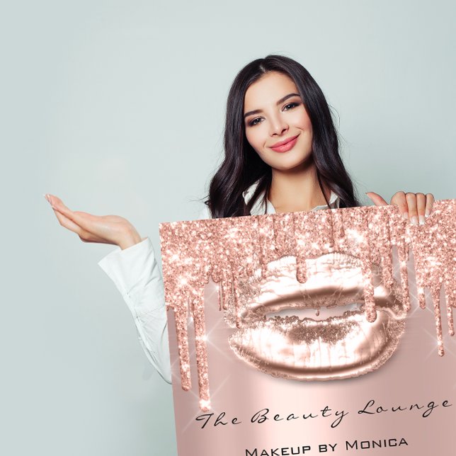 Poster Heures d'ouverture du salon de maquillage des lèvr (Lips Makeup Opening Hours Salon Rose Drips Spark Poster )