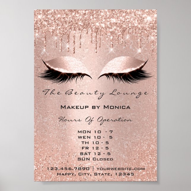 Poster Heures d'ouverture du salon de maquillage Lash Ros (Devant)