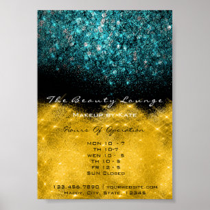 Poster Heures d'ouverture Gold Black White Confetti Turqu