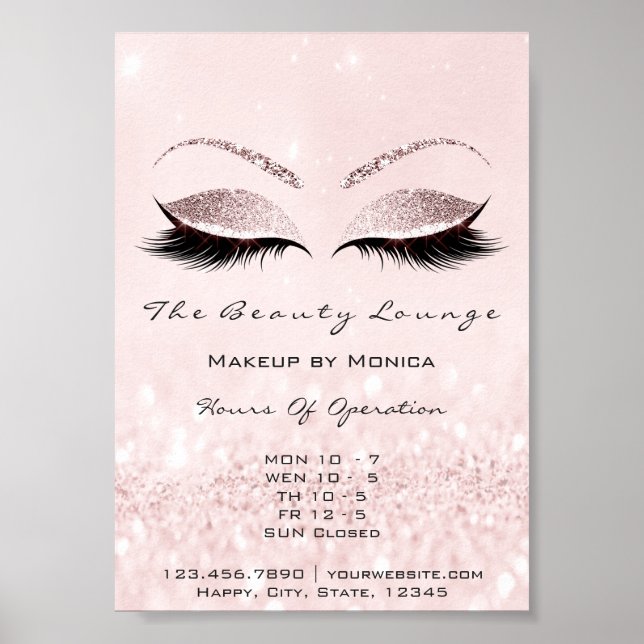 Poster Heures d'ouverture Salon de beauté Parties scintil (Devant)