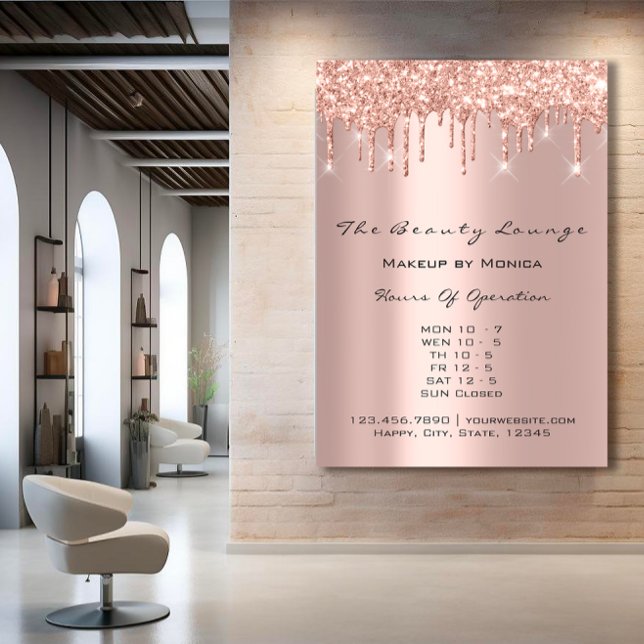 Poster Heures d'ouverture Salon Étincelle de la goutte Pr (Makeup Lashes Opening Hours Salon Drip Spark Price Poster)