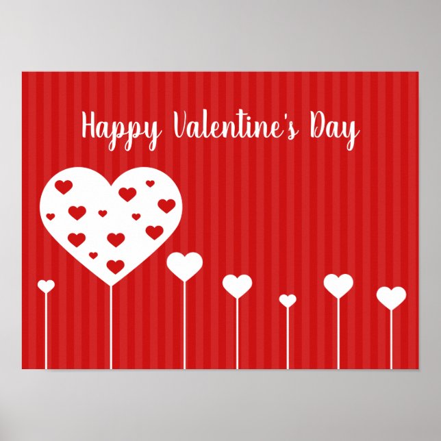 Poster Heureuse Sainte-Valentin Beau Coeurs blancs rouges (Devant)