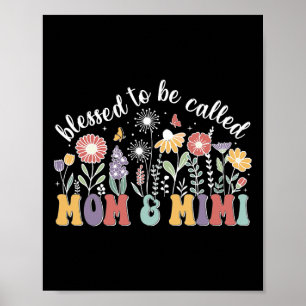 Poster Heureux D'Être Appelé Maman Et Mimi Fleurs Mignonn