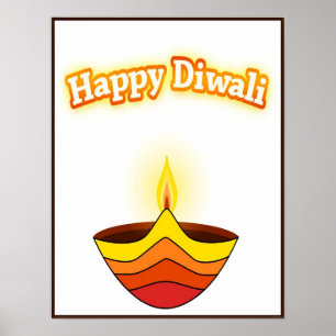 Poster Heureux Diwali et Diya Lamp
