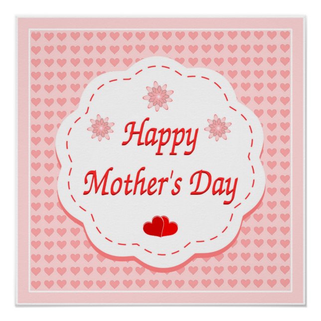 POSTER "HEUREUX JOUR DE LA MÈRE" COEURS ROSES (Devant)