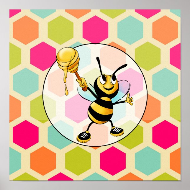 Poster Hexagon Arrière - plan avec Miel Bee (Devant)