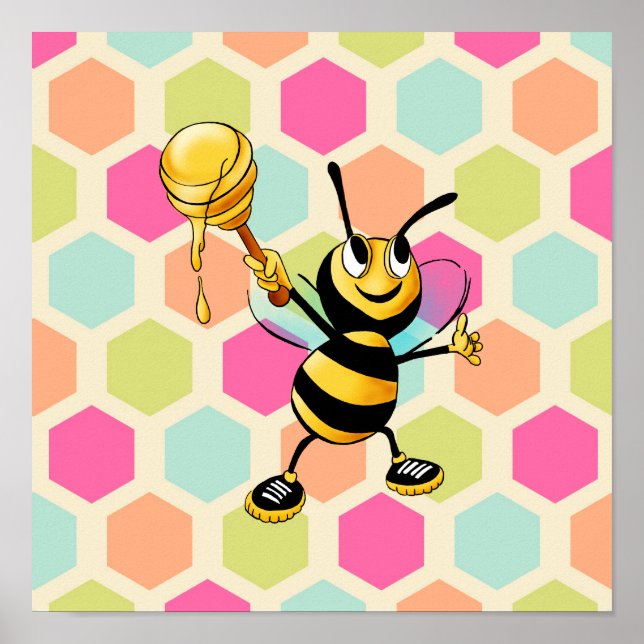 Poster Hexagon Arrière - plan avec Miel Bee (Devant)