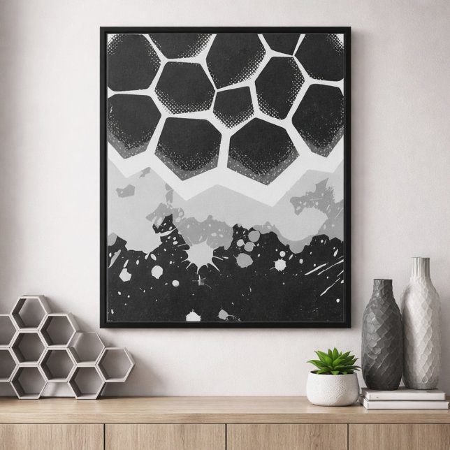 Poster Hexagonal Pattern with Gray Paint Splashes (Créateur téléchargé)