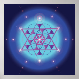 Poster Hexagram, fleur Géométrie sacrée bleu ultra violet