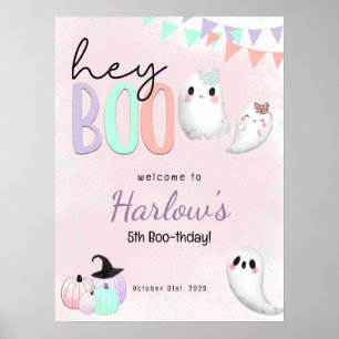 Poster Hey Boo Ghost Pastel Halloween Anniversaire Bienve