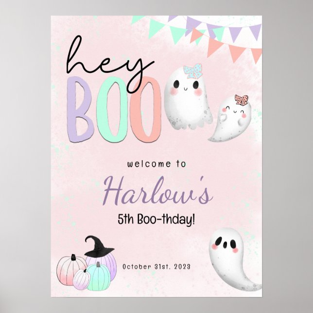 Poster Hey Boo Ghost Pastel Halloween Anniversaire Bienve (Devant)
