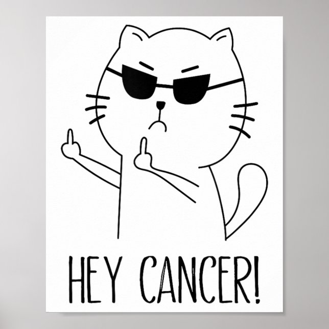 Poster Hey Cancer F U, Funky Chat Doigt Moyen, F#ck Canc (Devant)