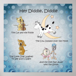 Poster Hey Diddle, Diddle Nursery Rhyme Art
