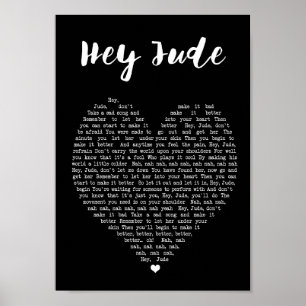 Poster Hey Jude Black Heart Wall Art Chanson Lyric Print