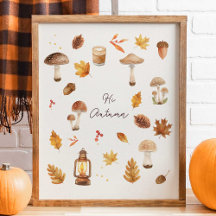 Hi Autumn Wall Art – Cozy Fall Print with Mushroom