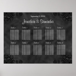 Poster Hibiscus Black 10 Tables Wedding Seating Chart
