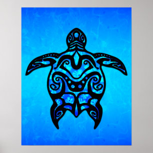 Poster Hibiscus des tortues tribales