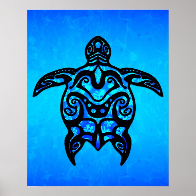 Poster Hibiscus des tortues tribales (Devant)