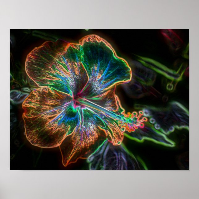 Poster Hibiscus électrique Fleur Abstraite Art #2 (Devant)