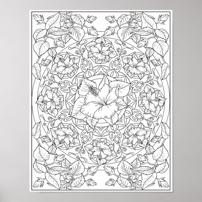 Poster Hibiscus Fleur Adulte Coloration Mandala (Devant)