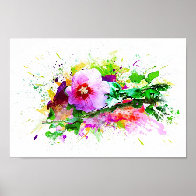 Poster Hibiscus Flower, hibiscus fleur, Watercolor (Devant)