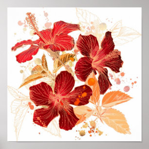 Poster Hibiscus flower - watercolor paint