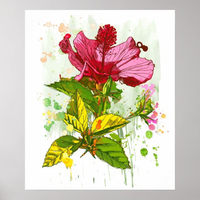 Poster Hibiscus flower - watercolor paint 2 (Devant)