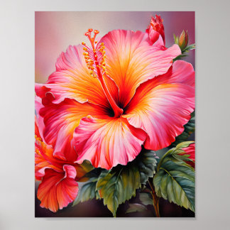 Poster Hibiscus style aquarelle