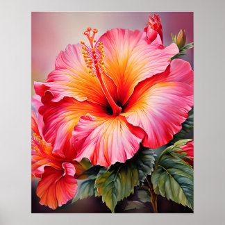 Poster Hibiscus style aquarelle