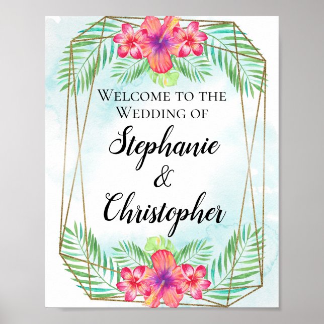 Poster Hibiscus tropical Aquarelle Plage Mariage Bienvenu (Devant)