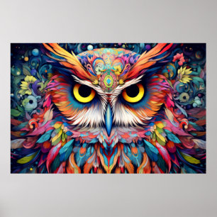 Poster Hibou animal coloré Enchanter Abstrait
