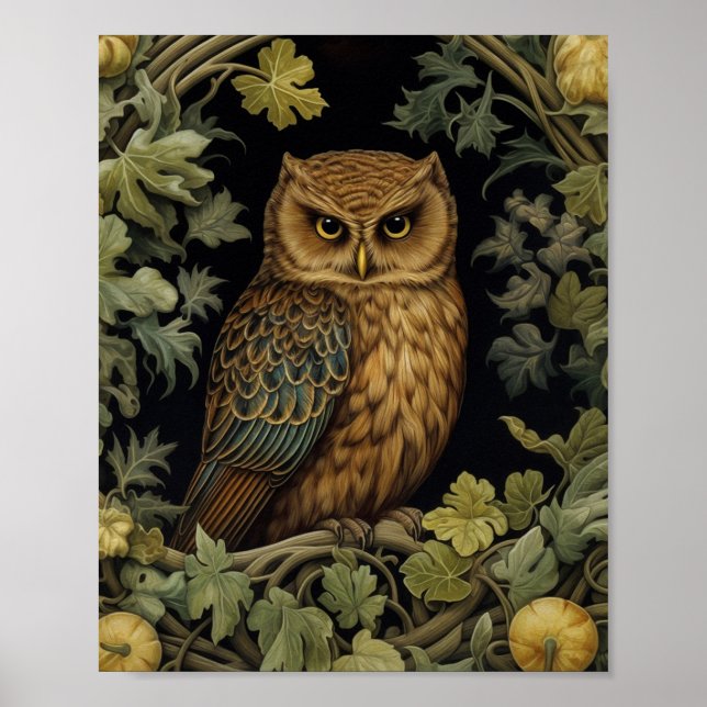 Poster hibou Art nouveau dans la forêt (Devant)