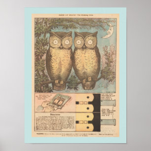 Poster Hibou clignotant vintage artisanat mignon d'automn