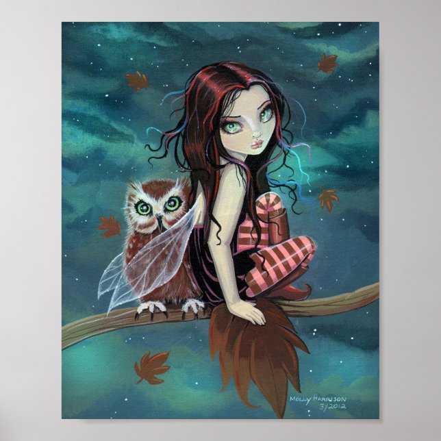 Poster Hibou d'automne Cute Gothique Fée Imaginaire Art (Devant)