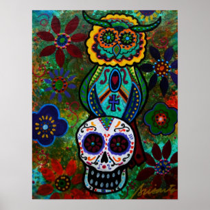 Poster hibou de crânes de dia de los muertos