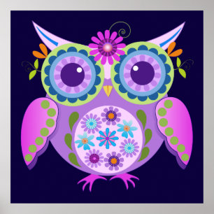 Poster Hibou décoratif de flower power