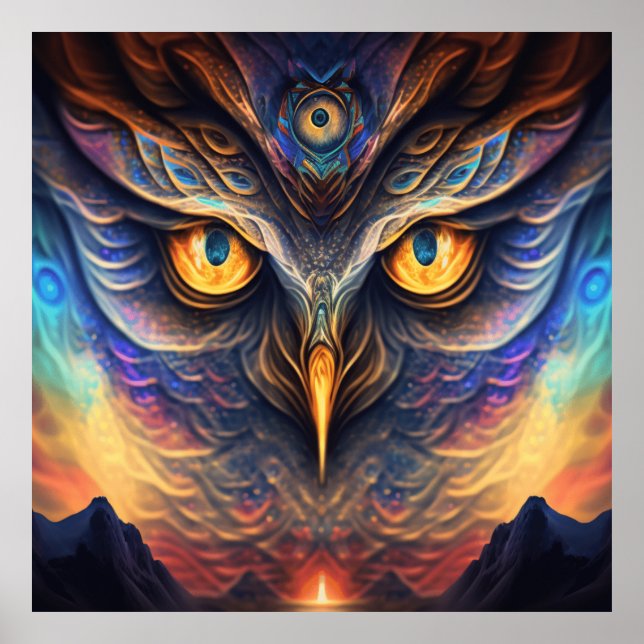 Poster Hibou Esprit Animal Neon Sagesse Profond Connexion (Devant)