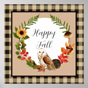 Poster Hibou et nature avec texte personnalisable 